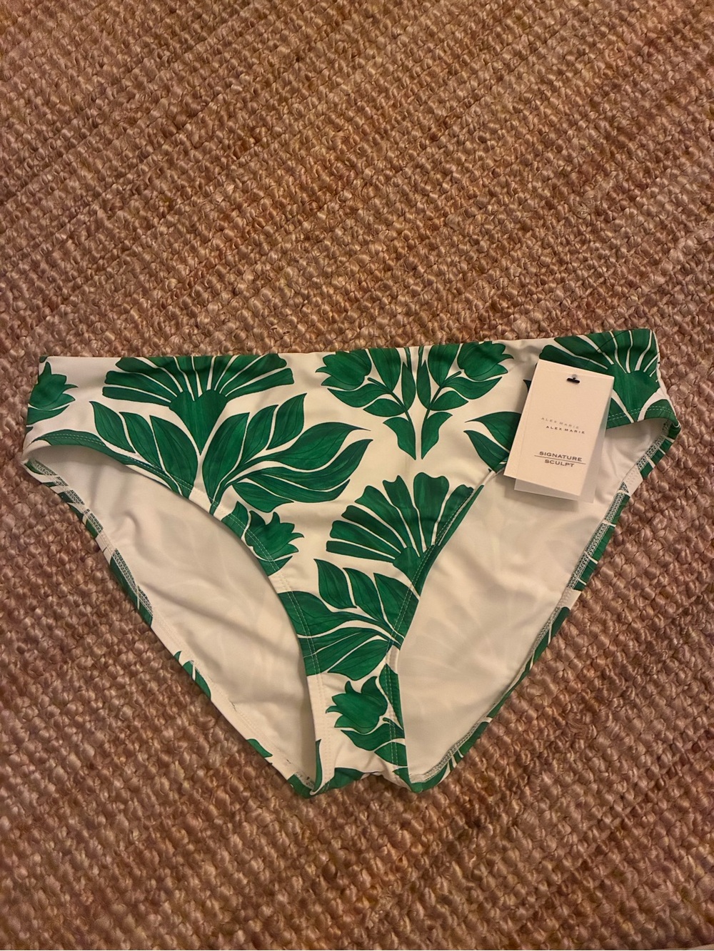 Alex Marie Signature Sculpt Bikini Bottom White Green Tropical Leaf XL NWT